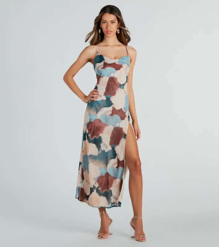 Abstract Beauty Printed High Slit Midi Dress sold by Windsor
