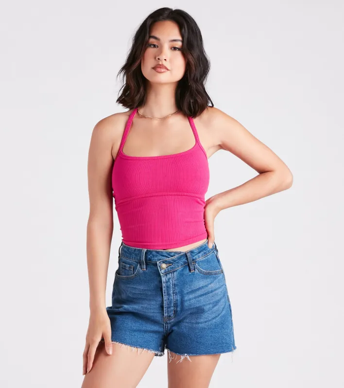 Back To Basics Halter Rib Knit Crop Top sold by Windsor
