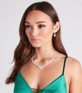 Brilliant Sparkle Cubic Zirconia Necklace And Earrings Set sold by Windsor
