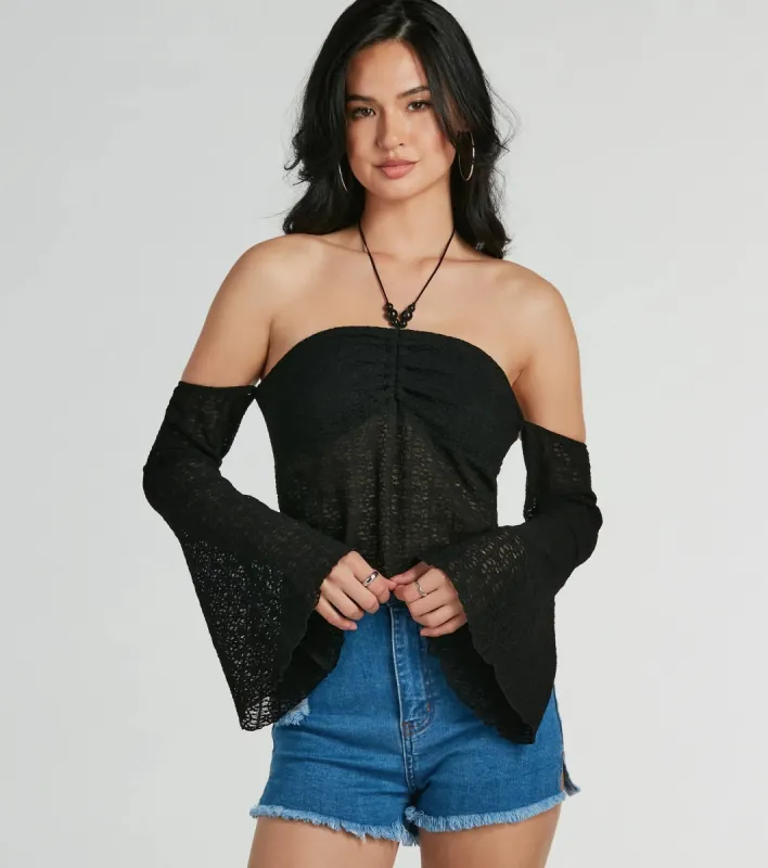 Getaway Attitude Off-The-Shoulder Crochet Top sold by Windsor