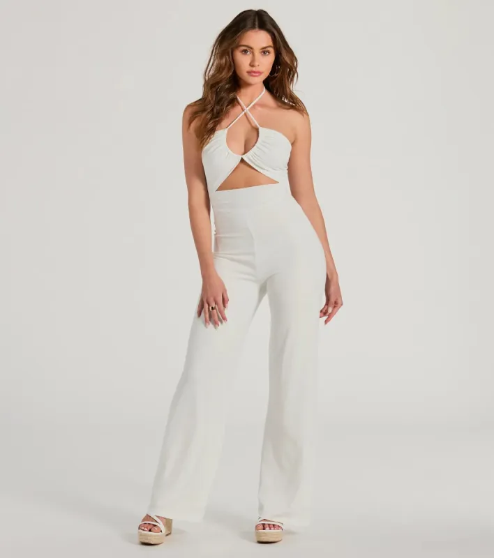 Sultry Style Halter Cutout Wide-Leg Jumpsuit sold by Windsor