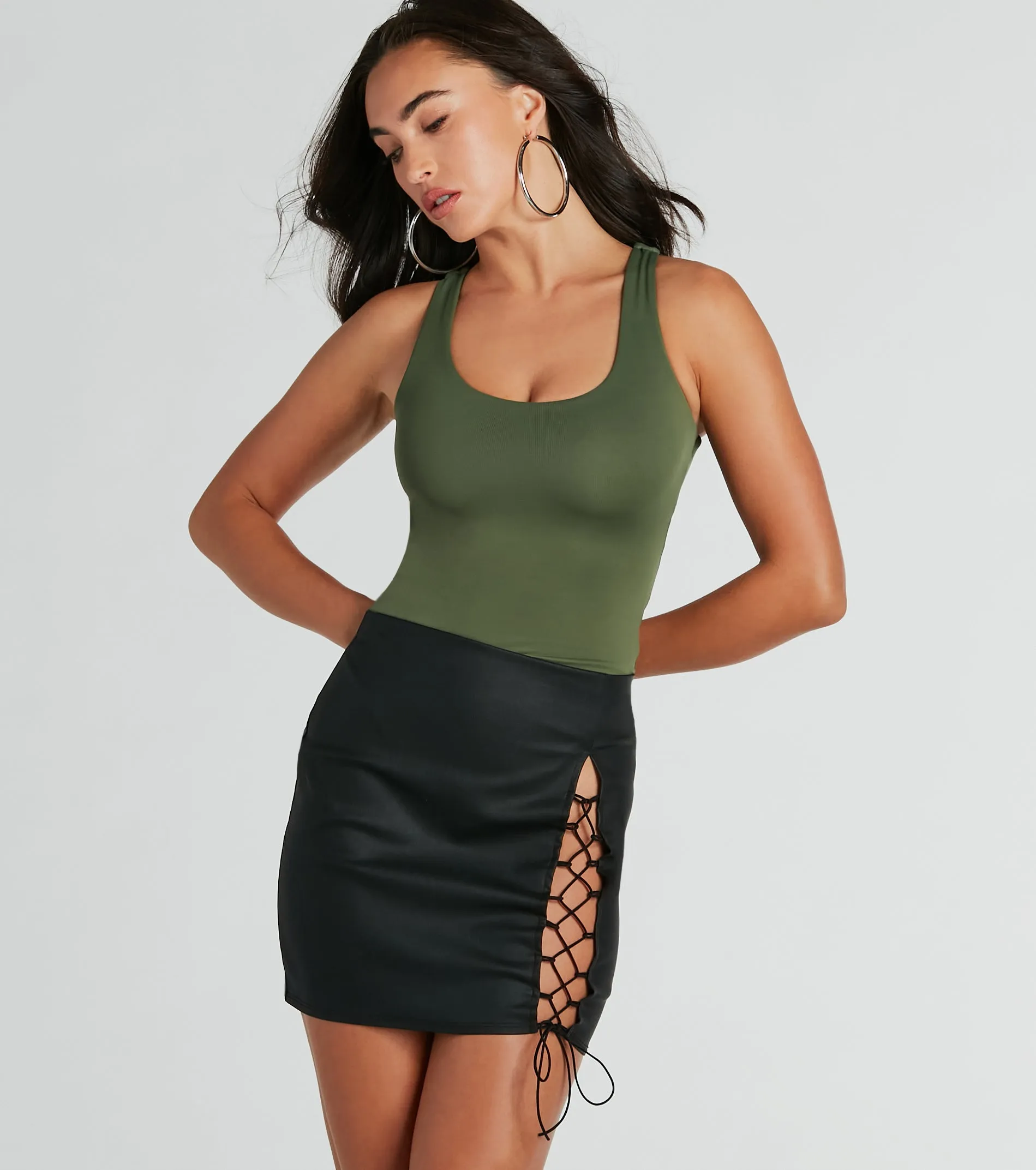 Babe Alert Lace-Up Woven Mini Skirt sold by Windsor