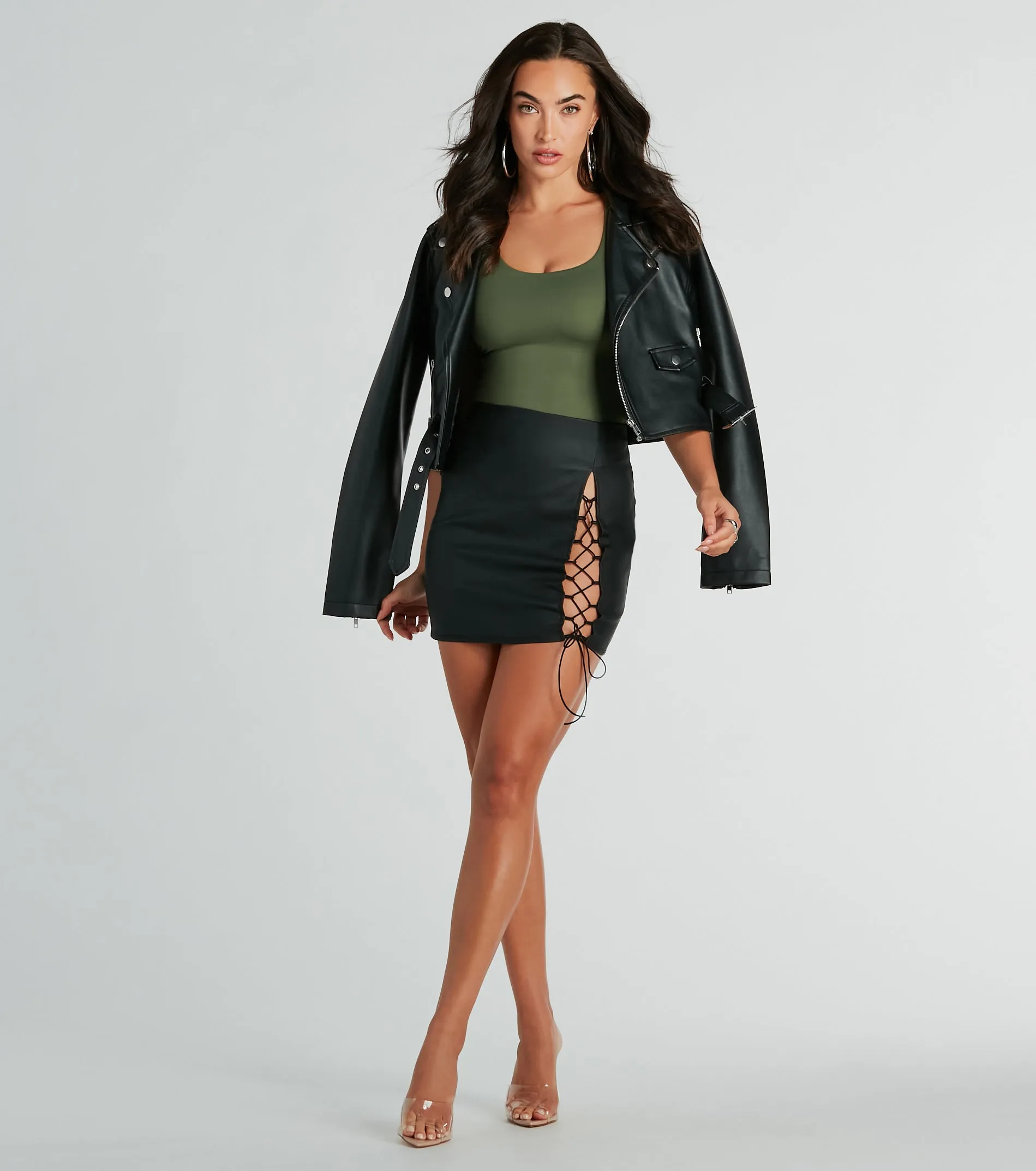 Babe Alert Lace-Up Woven Mini Skirt sold by Windsor product image thumbnail 4
