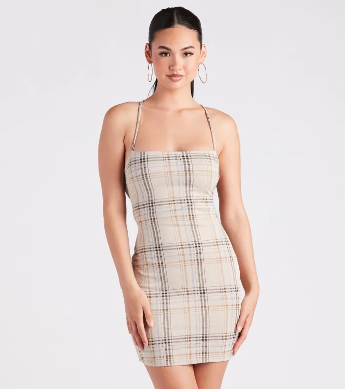 Perfect Match Plaid Lace-Up Mini Dress sold by Windsor
