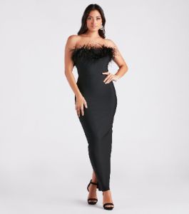 PLACEHOLDER - Olivia Formal Marabou Feather Bandage Dress sold by Windsor
