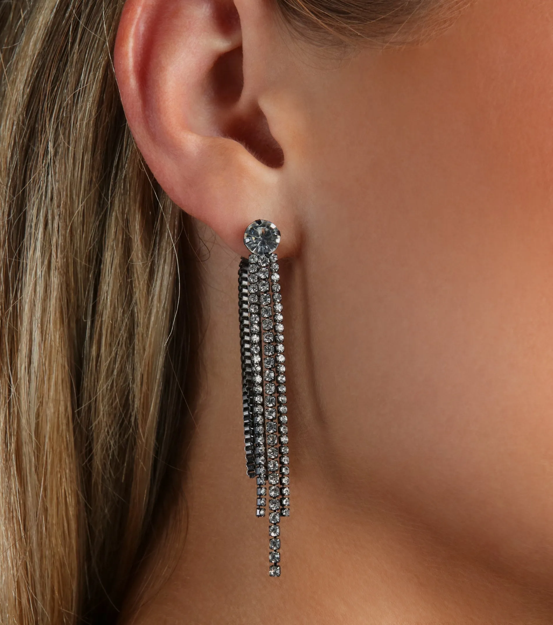Edgy Glamour Rhinestone Fringe Earrings sold by Windsor product image thumbnail 2