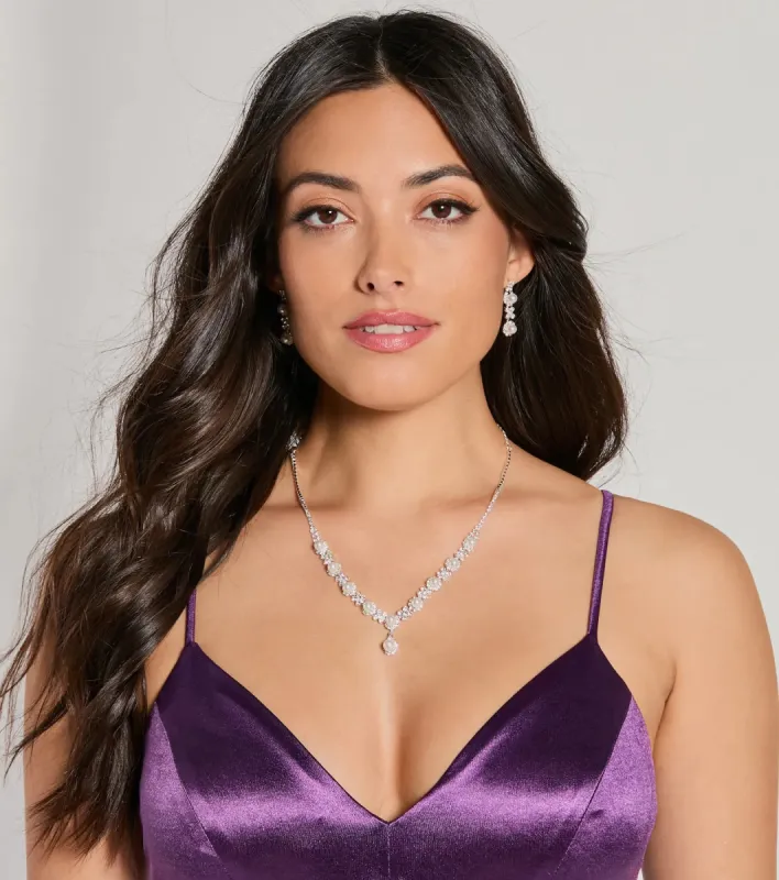 Dazzling Rhinestone And Pearl Necklace And Earrings Set sold by Windsor