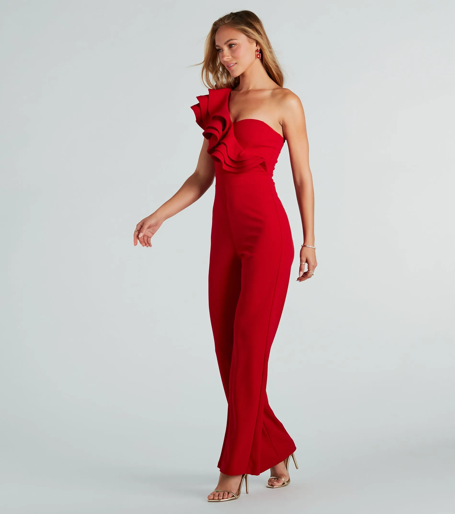 Catwalk Strut Crepe Ruffle One-Shoulder Jumpsuit sold by Windsor product image thumbnail 4