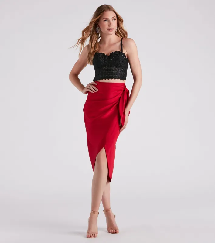 PLACEHOLDER - Ode To Elegance Satin Tie Midi Skirt sold by Windsor