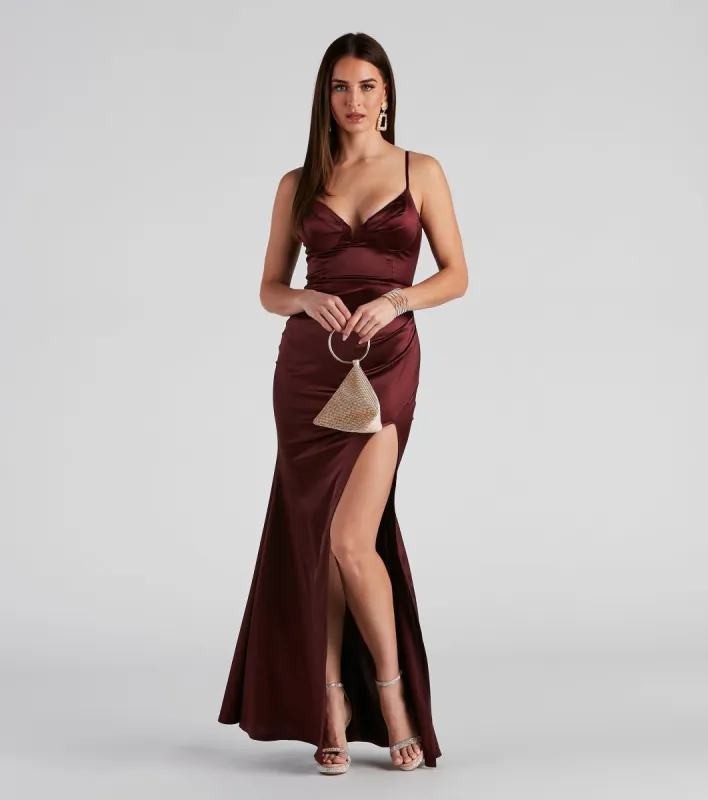 Edith Formal Satin V-Notch Dress sold by Windsor
