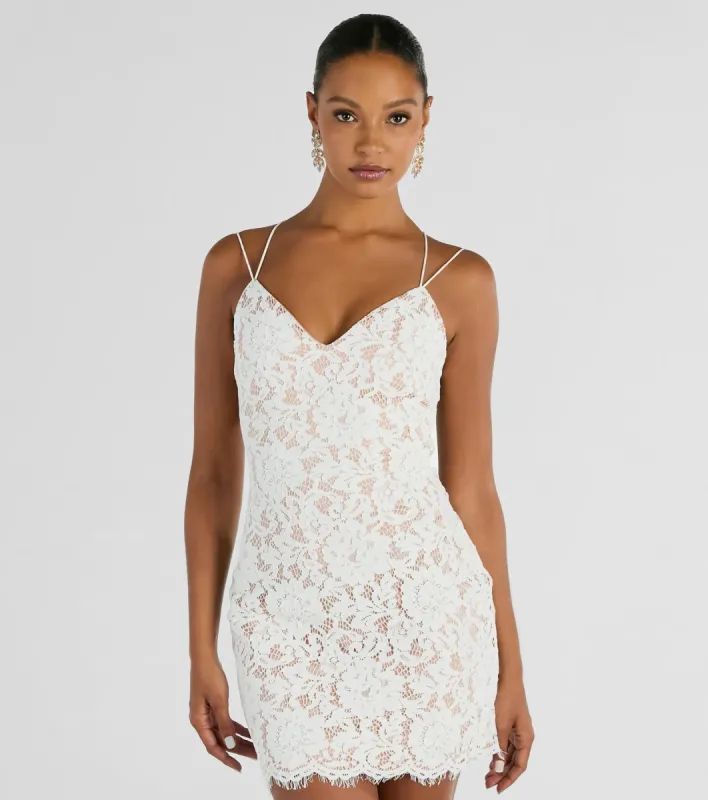 Major Swoon Strappy Back Lace Mini Dress sold by Windsor