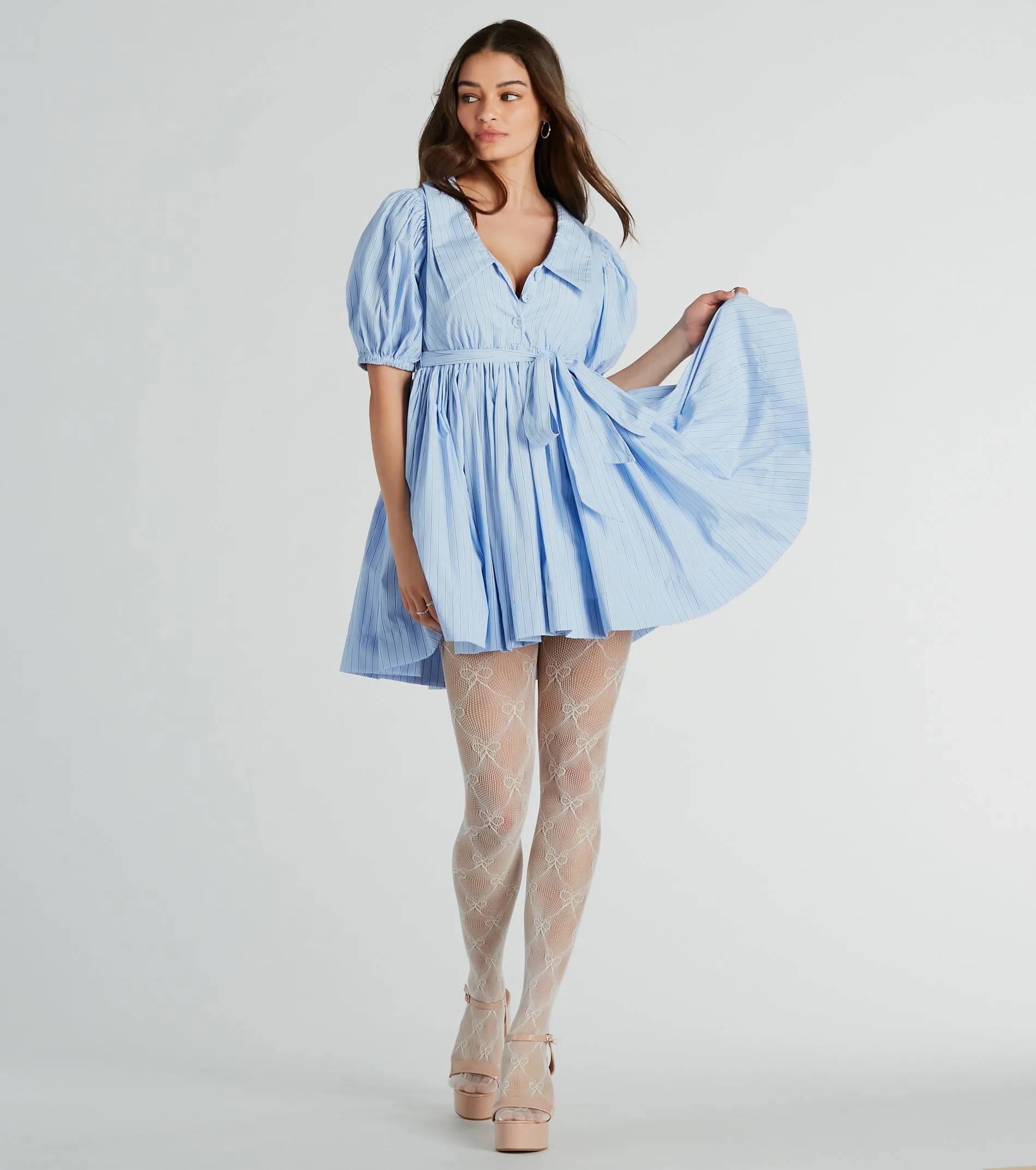 Sweet Vibes Collared Striped Woven Skater Dress sold by Windsor