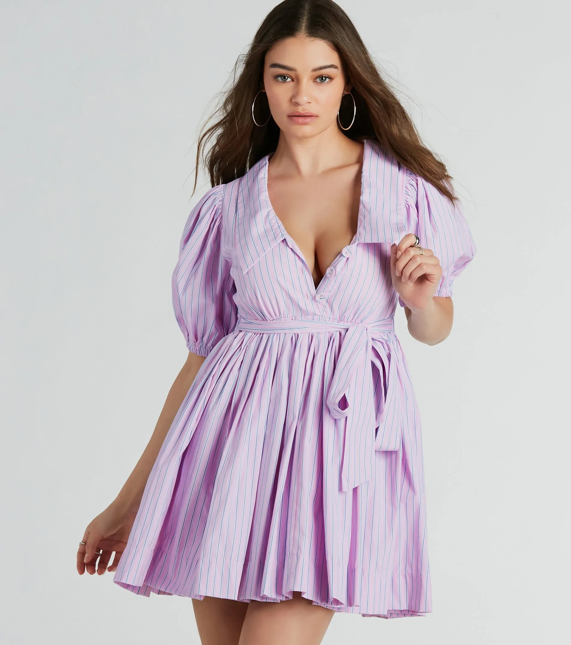 Sweet Vibes Collared Striped Woven Skater Dress sold by Windsor product image thumbnail 5