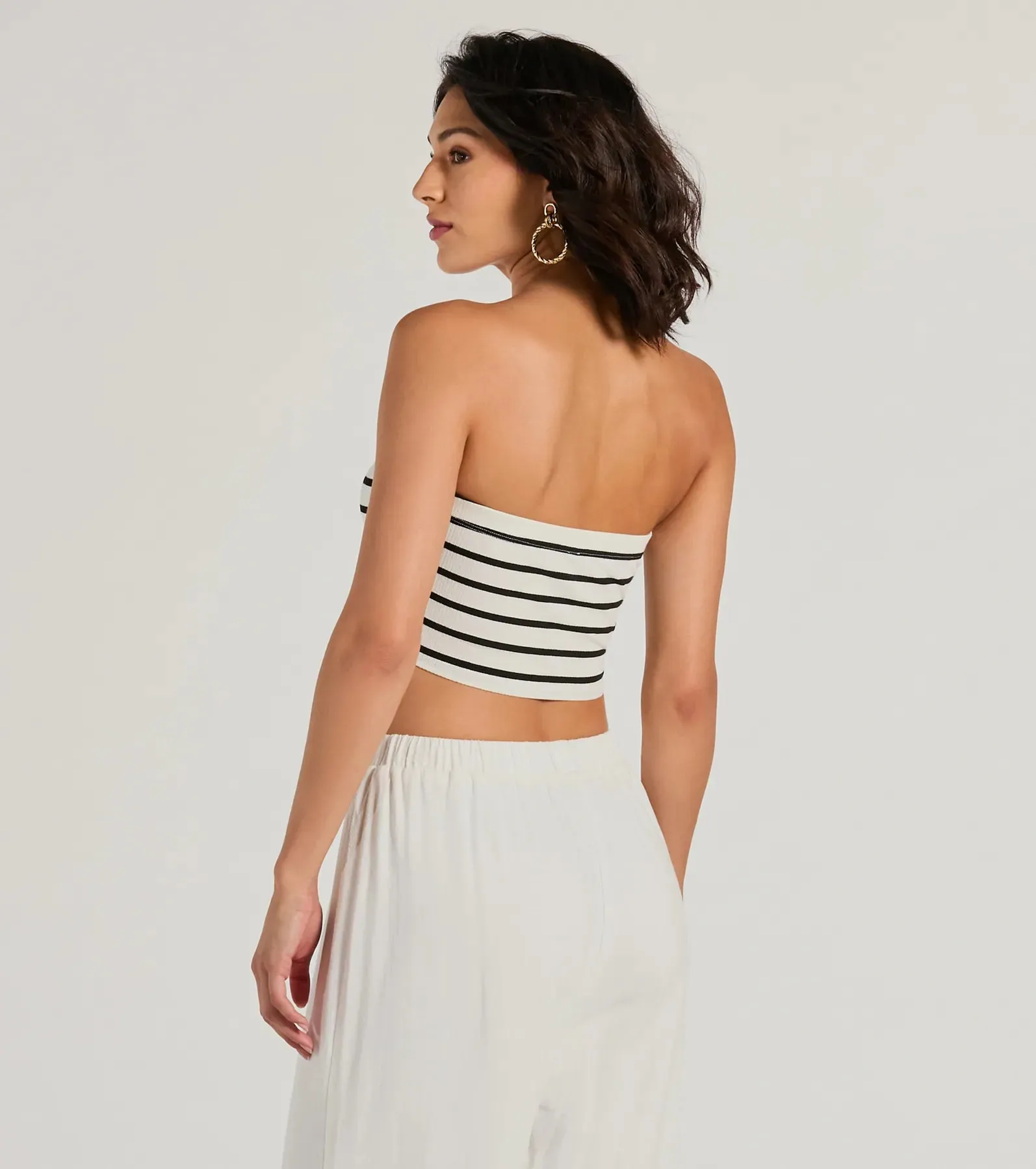 Bold Babe Strapless Lace-Up Striped Crop Top sold by Windsor product image thumbnail 2