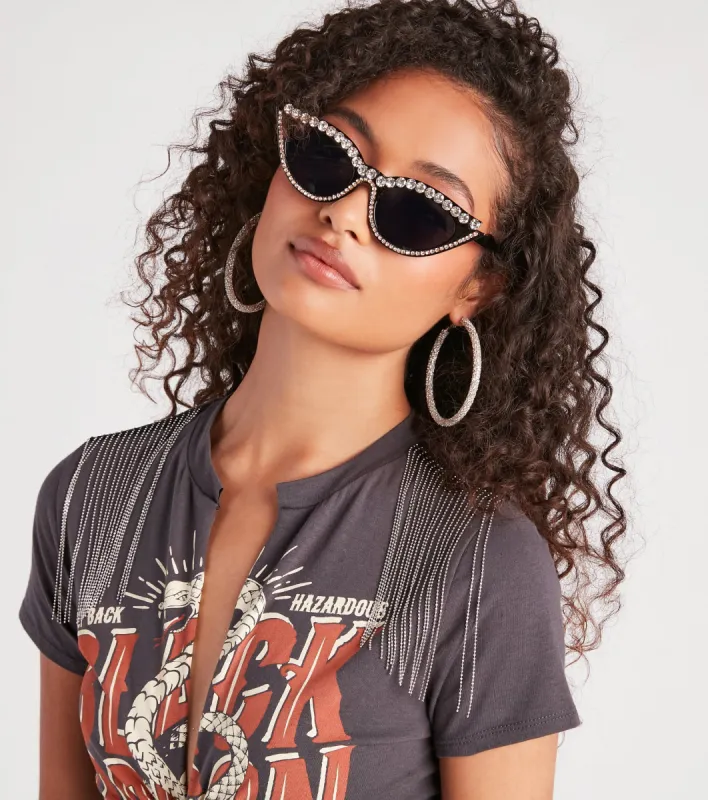 Glam And Catty Rhinestone Cat Eye Sunglasses sold by Windsor