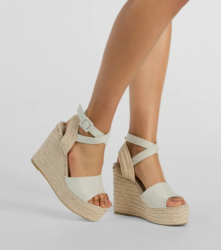 Summer Staple Linen Strap Espadrille Wedges sold by Windsor