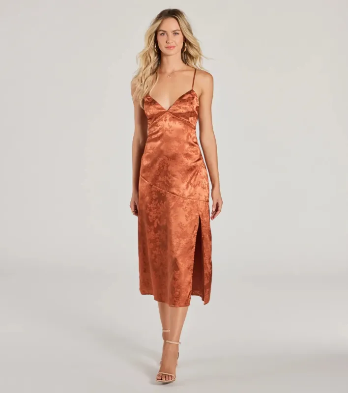 Chic Charm Floral Satin A-Line Midi Dress sold by Windsor
