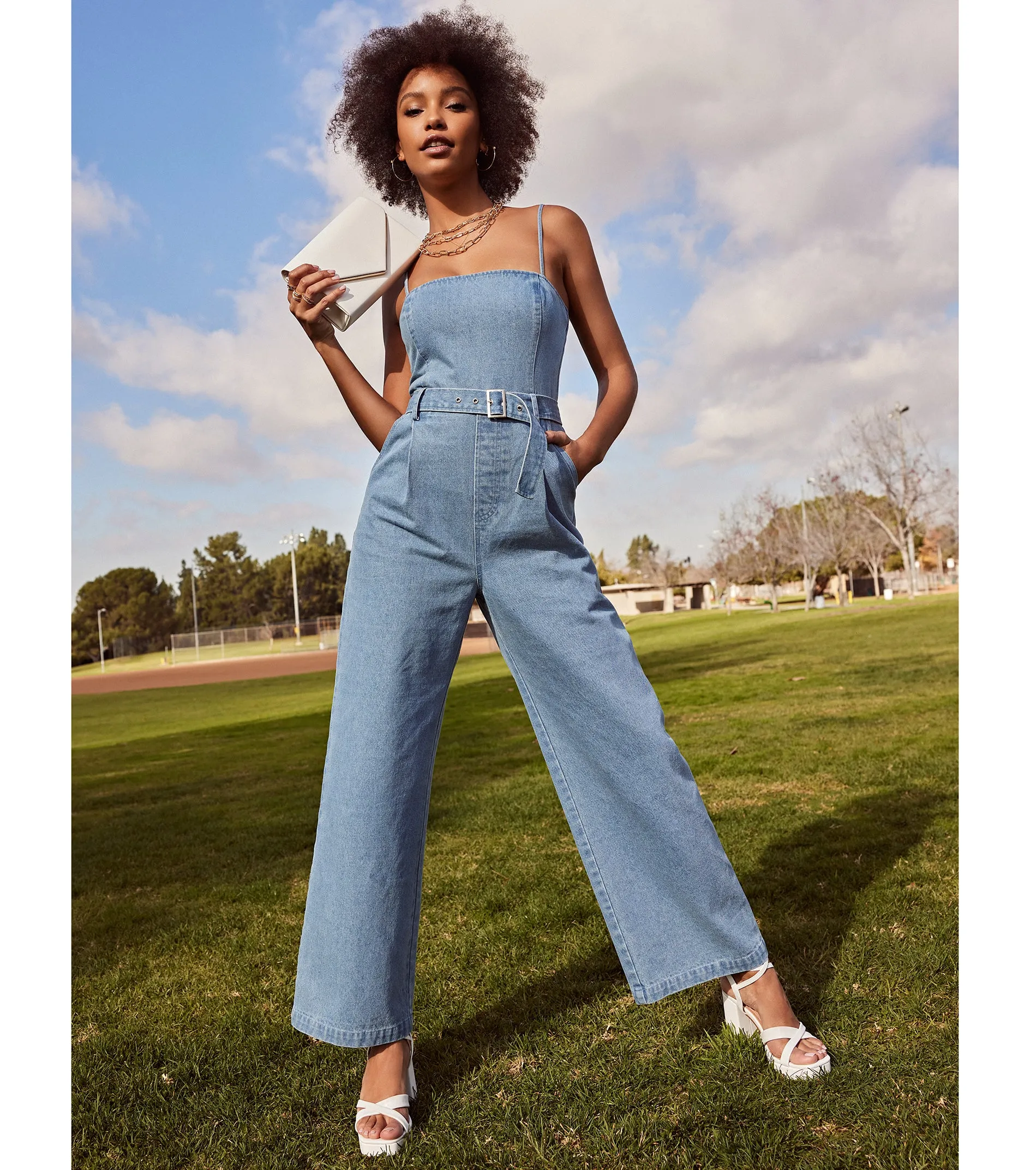 Style Goals Belted Wide-Leg Denim Jumpsuit sold by Windsor product image thumbnail 2