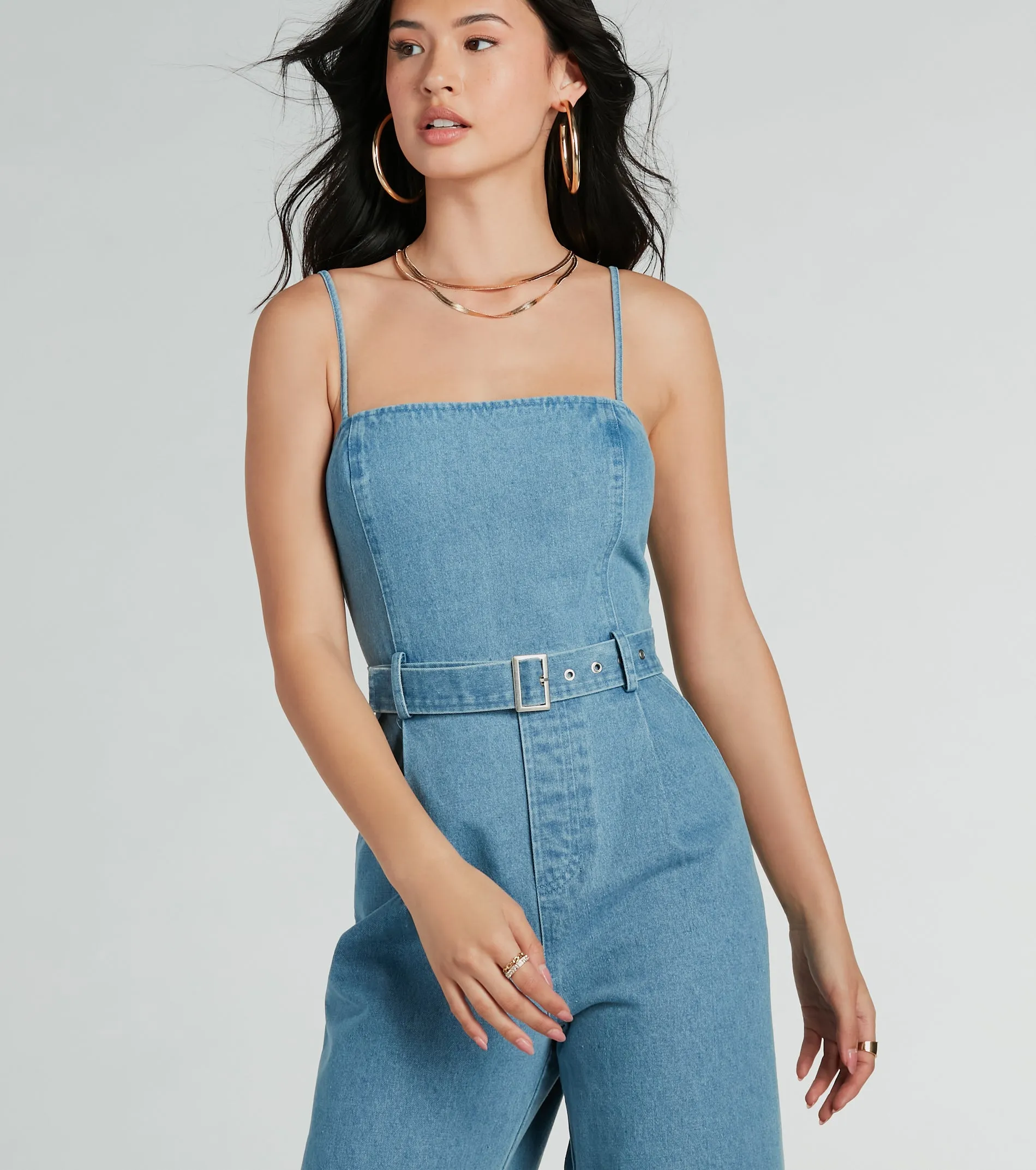 Style Goals Belted Wide-Leg Denim Jumpsuit sold by Windsor product image thumbnail 3