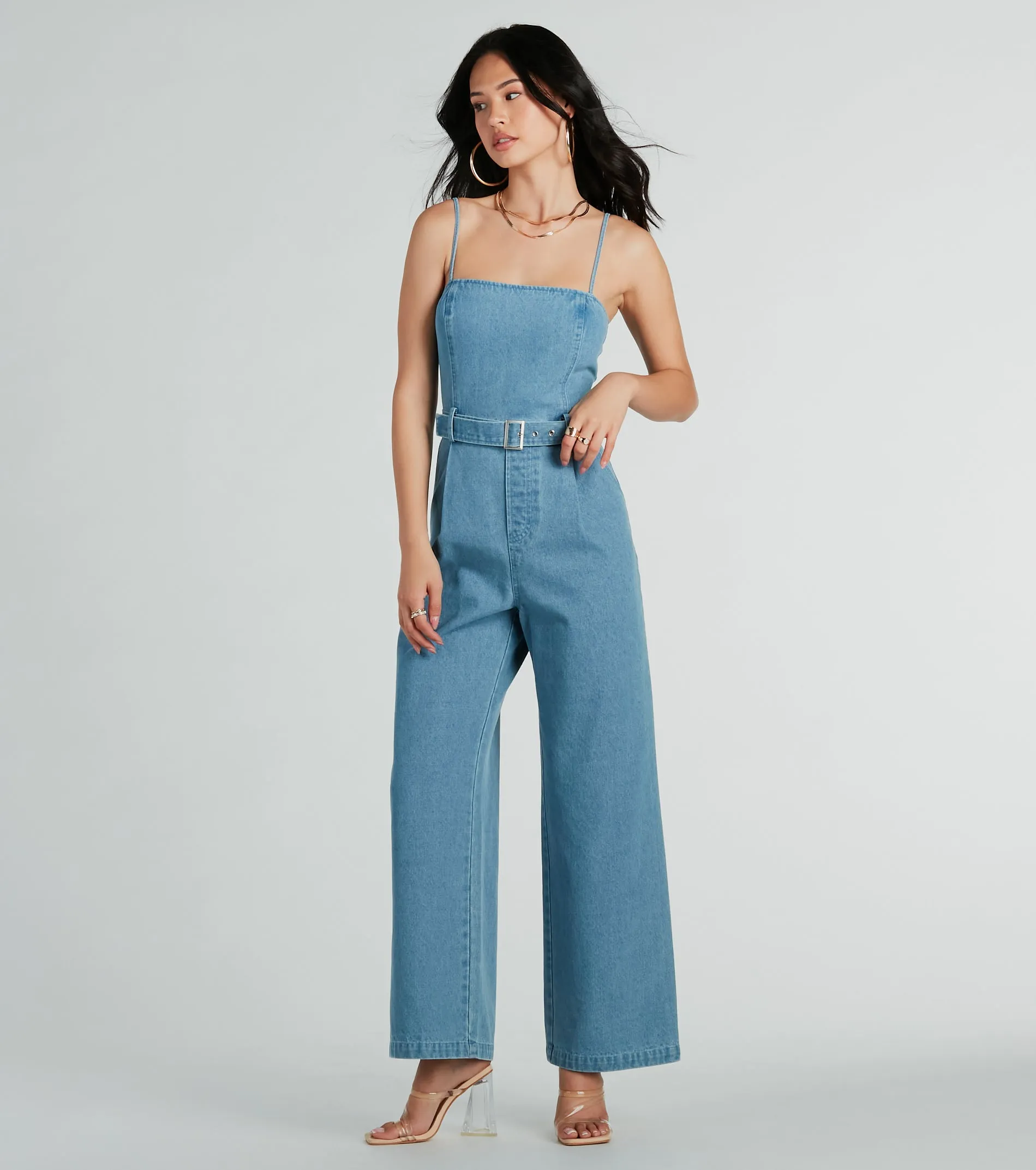 Style Goals Belted Wide-Leg Denim Jumpsuit sold by Windsor product image thumbnail 5