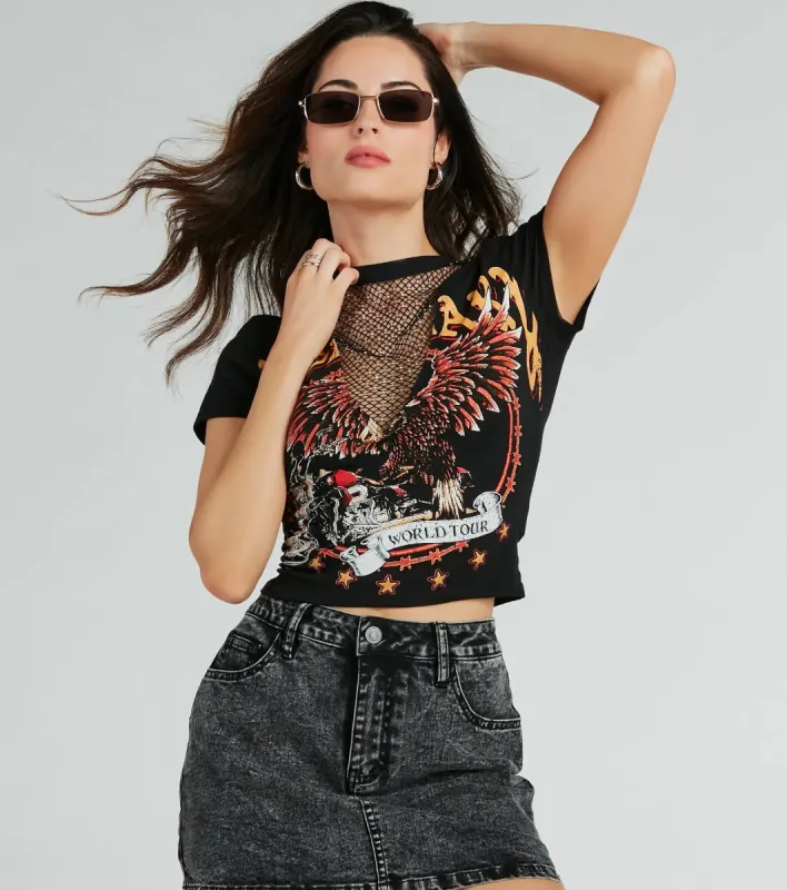 Rocker Babe Rhinestone Fishnet Graphic Tee sold by Windsor