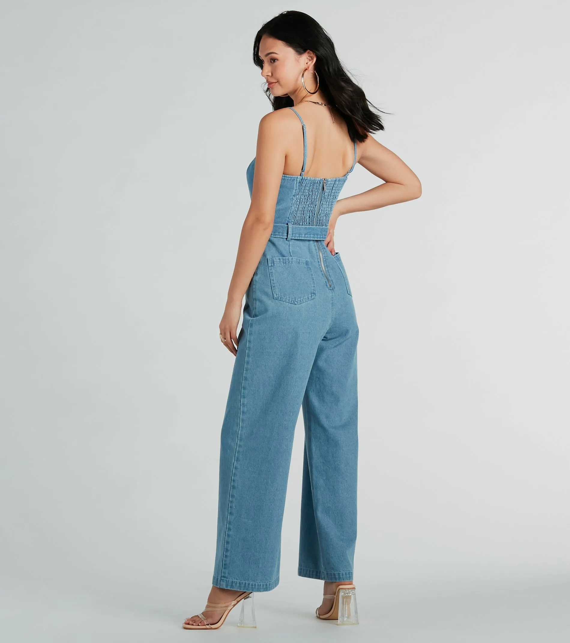 Style Goals Belted Wide-Leg Denim Jumpsuit sold by Windsor product image thumbnail 4
