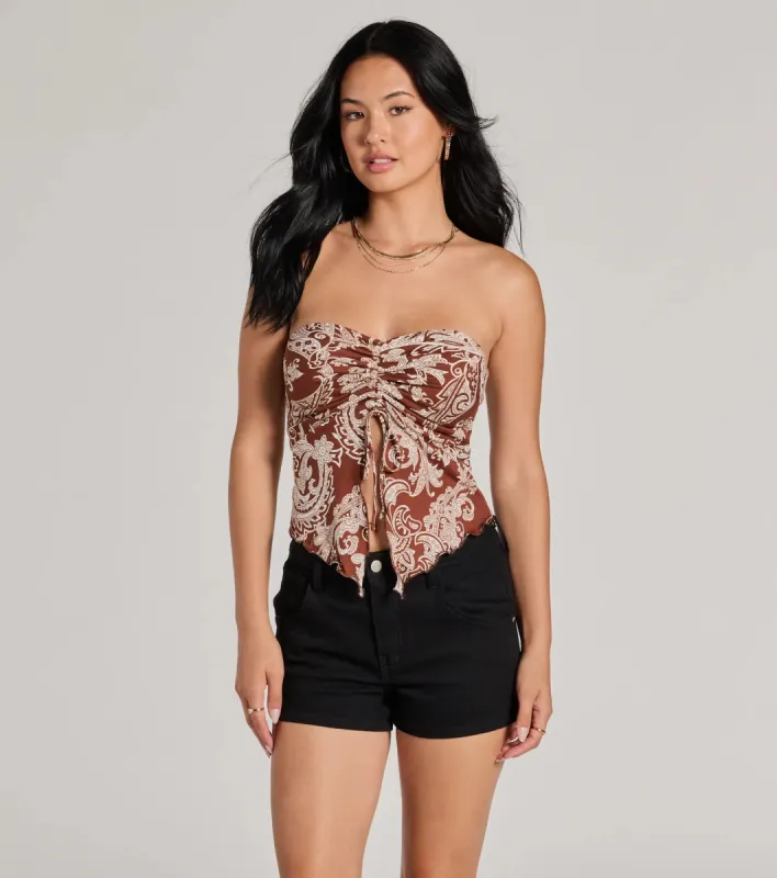 Paisley Babe Strapless Slit Crop Top sold by Windsor