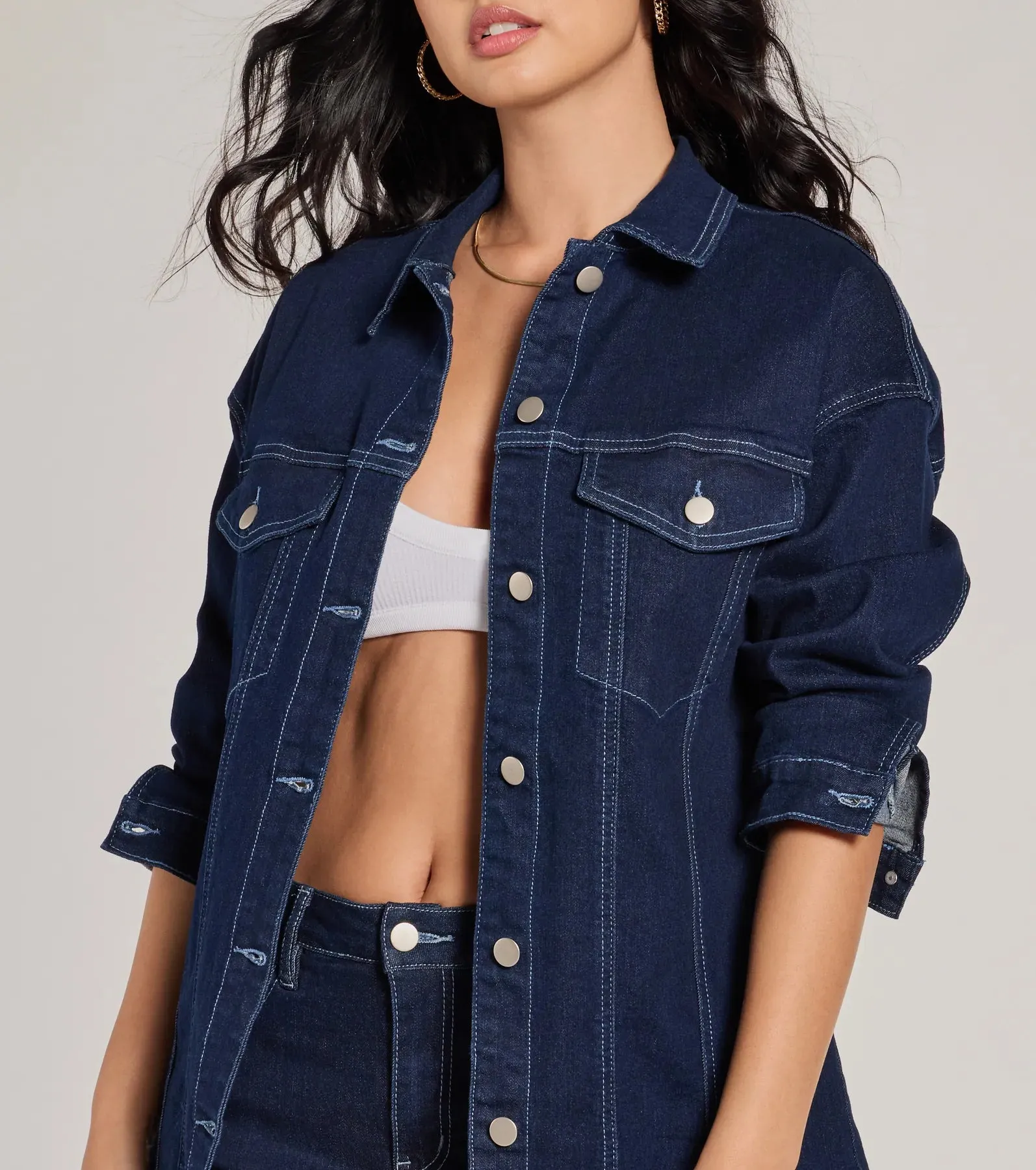 Admirable Aesthetic Oversized Long Sleeve Denim Shacket sold by Windsor product image thumbnail 4