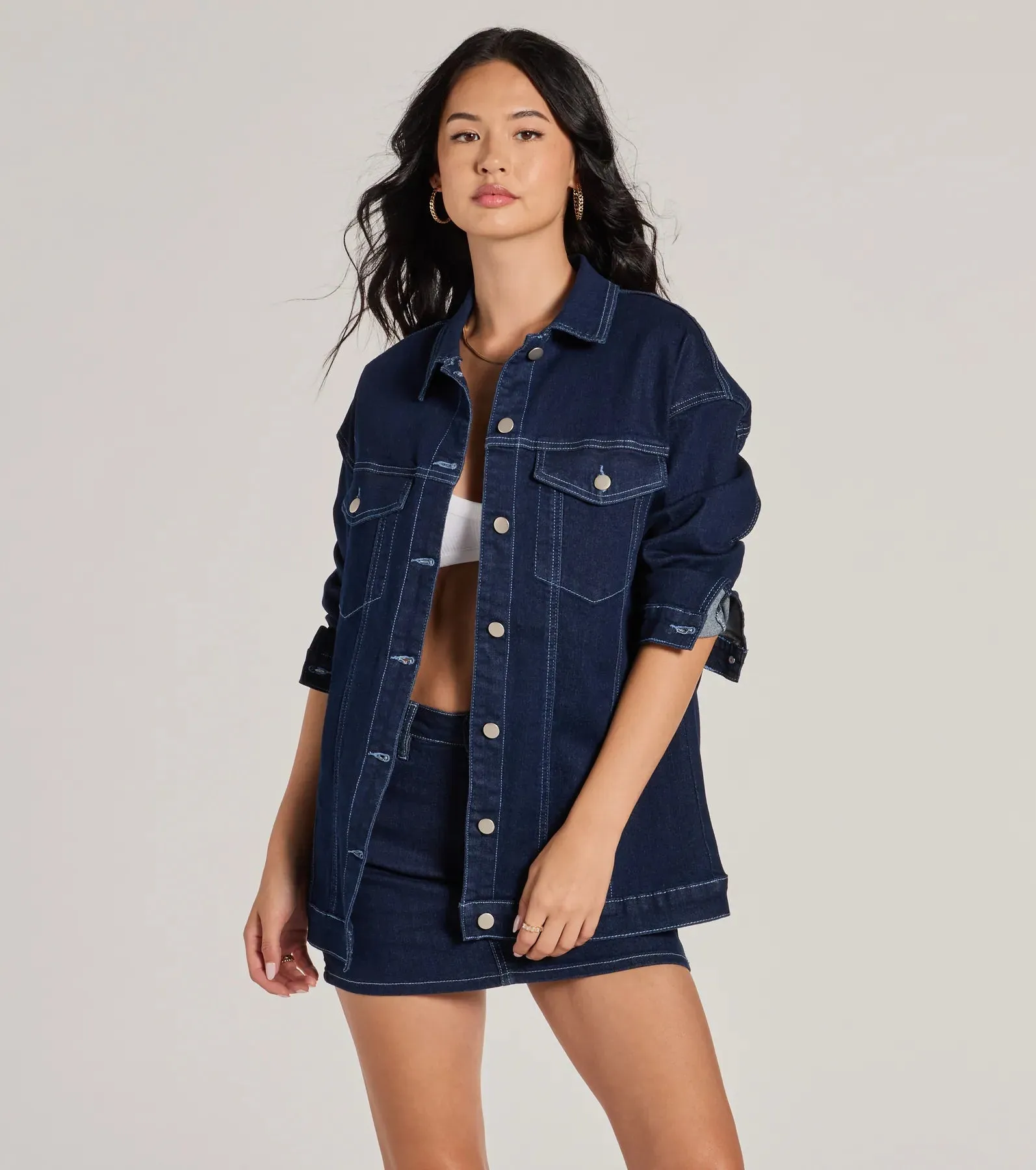 Admirable Aesthetic Oversized Long Sleeve Denim Shacket sold by Windsor