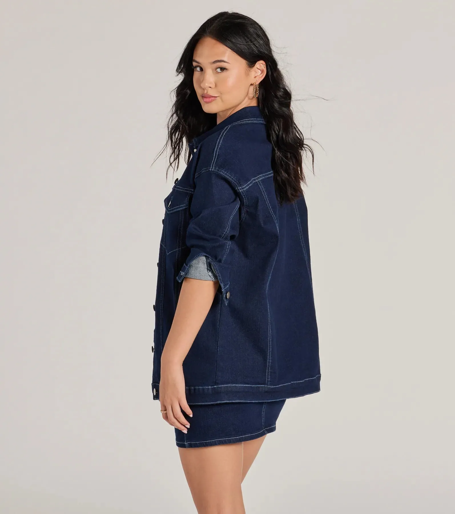 Admirable Aesthetic Oversized Long Sleeve Denim Shacket sold by Windsor product image thumbnail 2