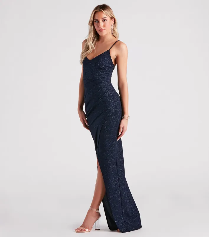 Kalyn Formal Glitter Faux Wrap Long Dress sold by Windsor