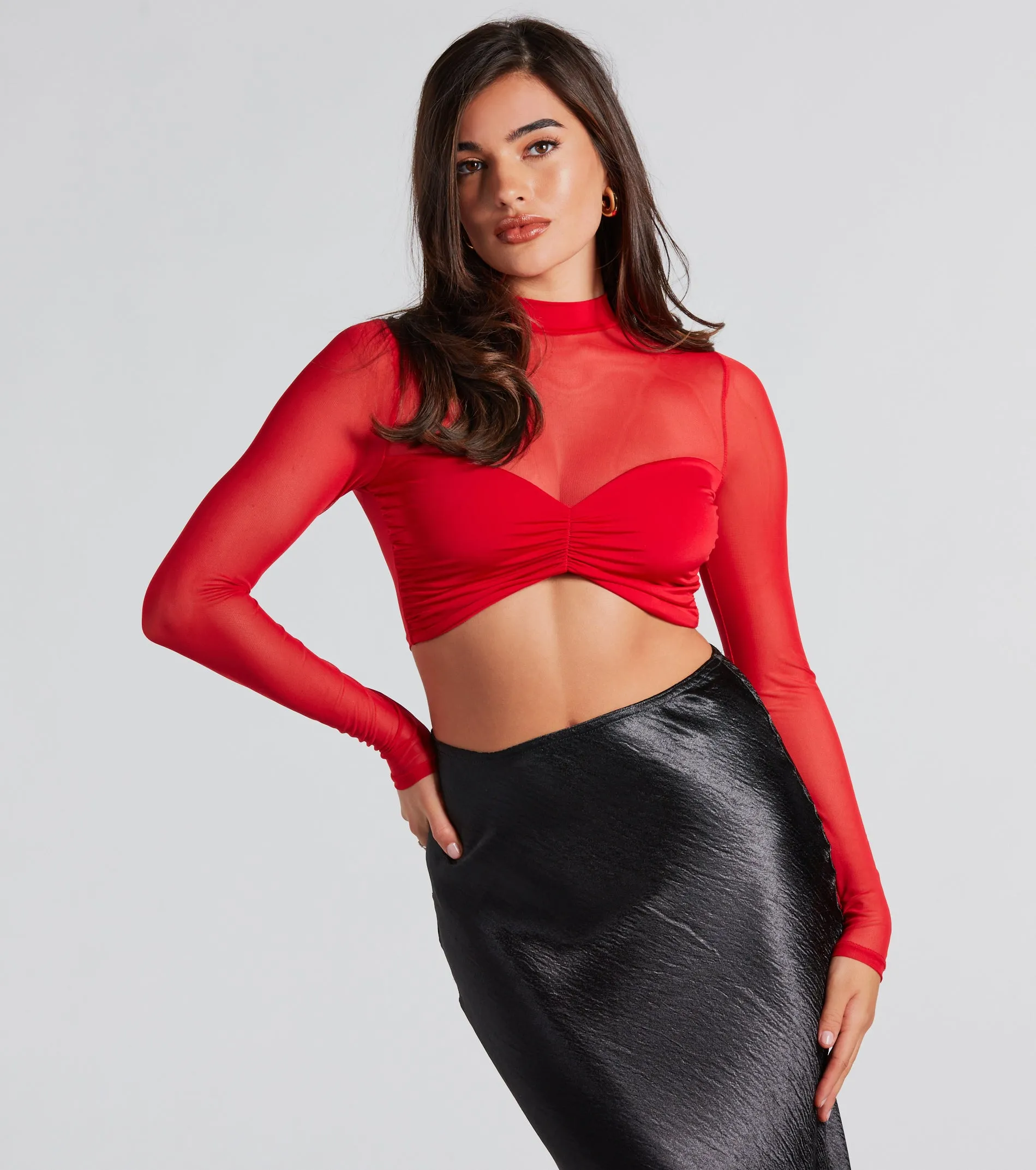 CLEARANCE - Sultry And Sheer Mesh Long Sleeve Crop Top sold by Windsor