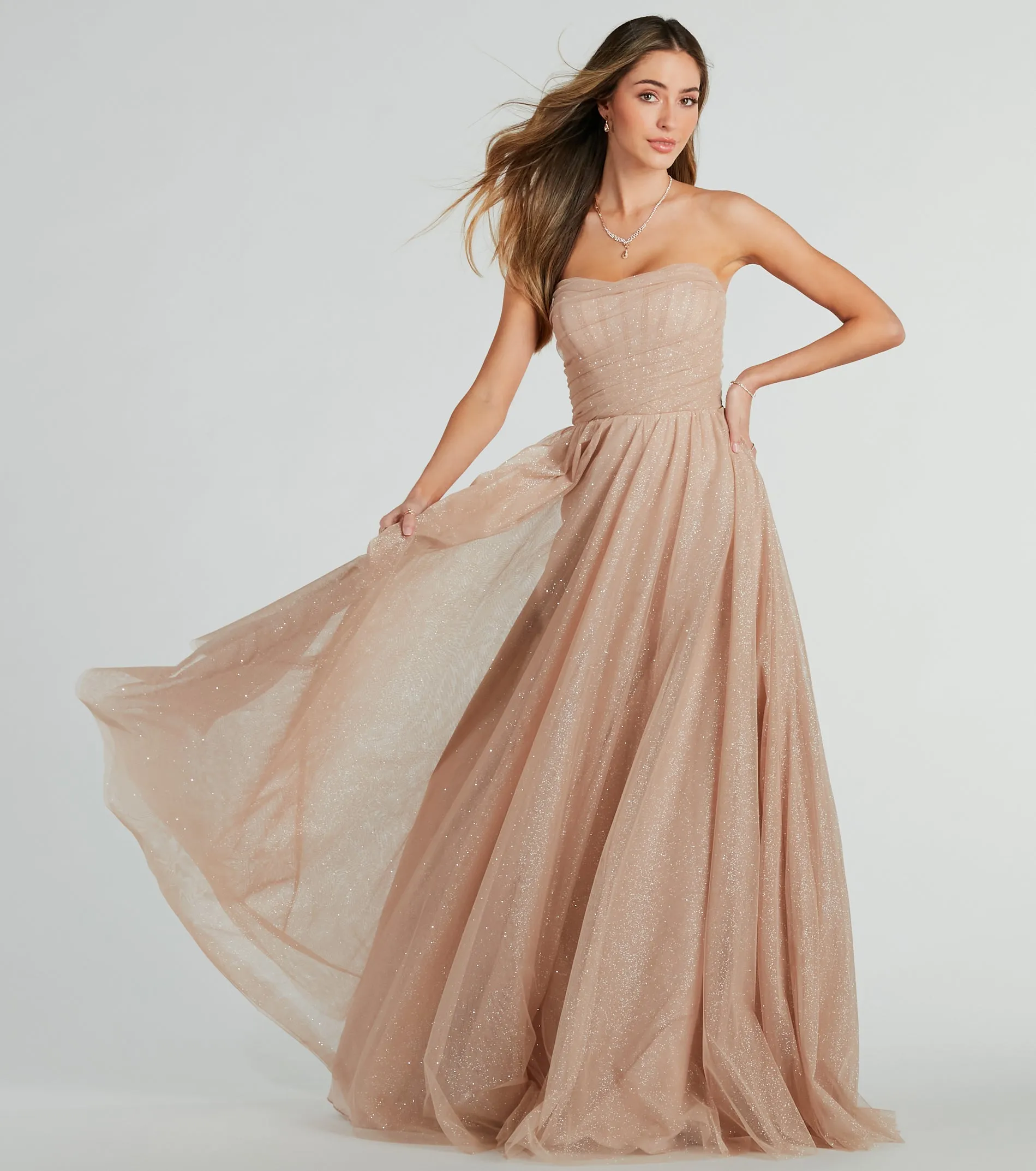 PLACEHOLDER - Maryanne Strapless A-Line Glitter Tulle Ball Gown sold by Windsor
