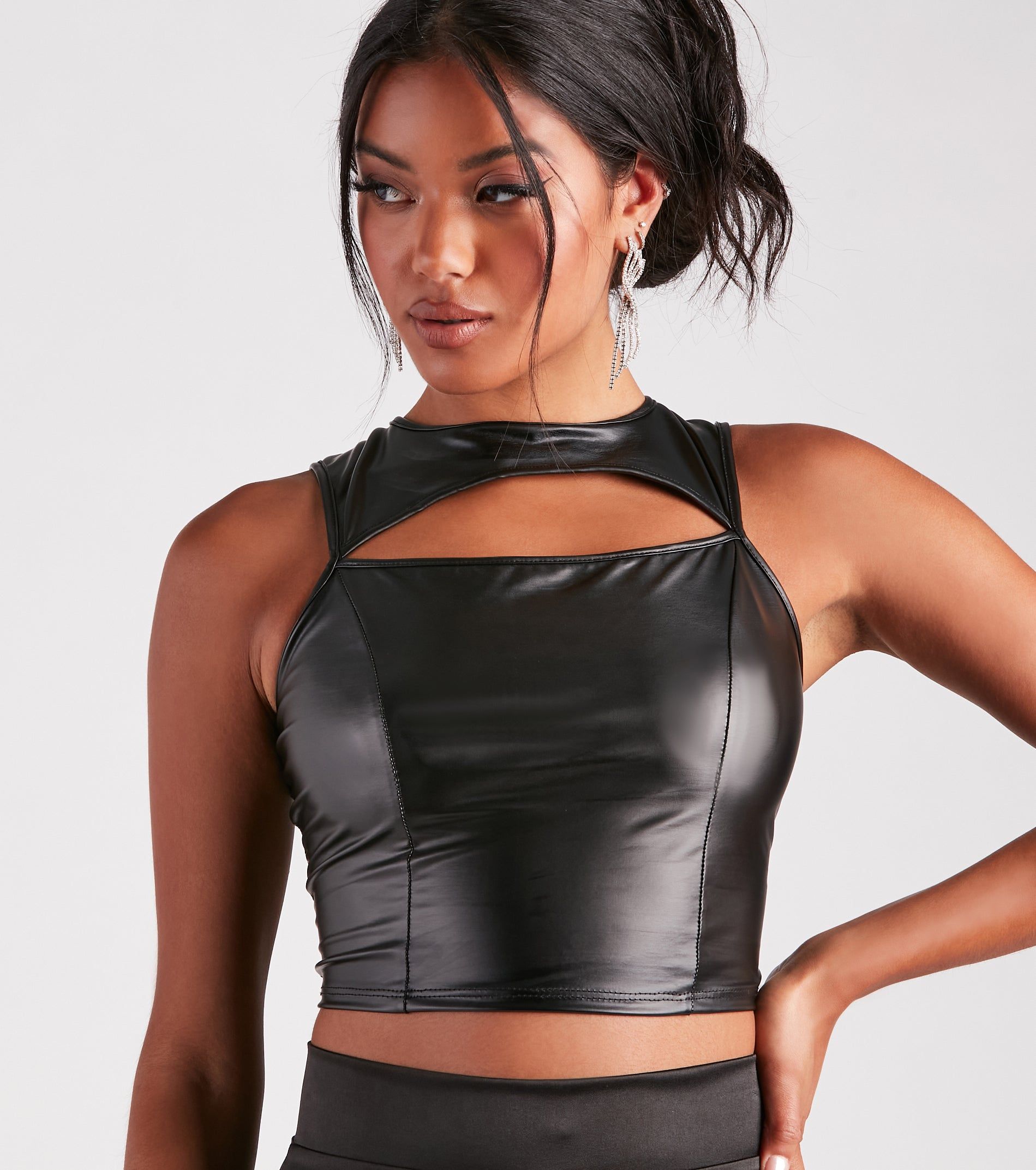 Cut To The Style Faux Leather Crop Top sold by Windsor product image thumbnail 4