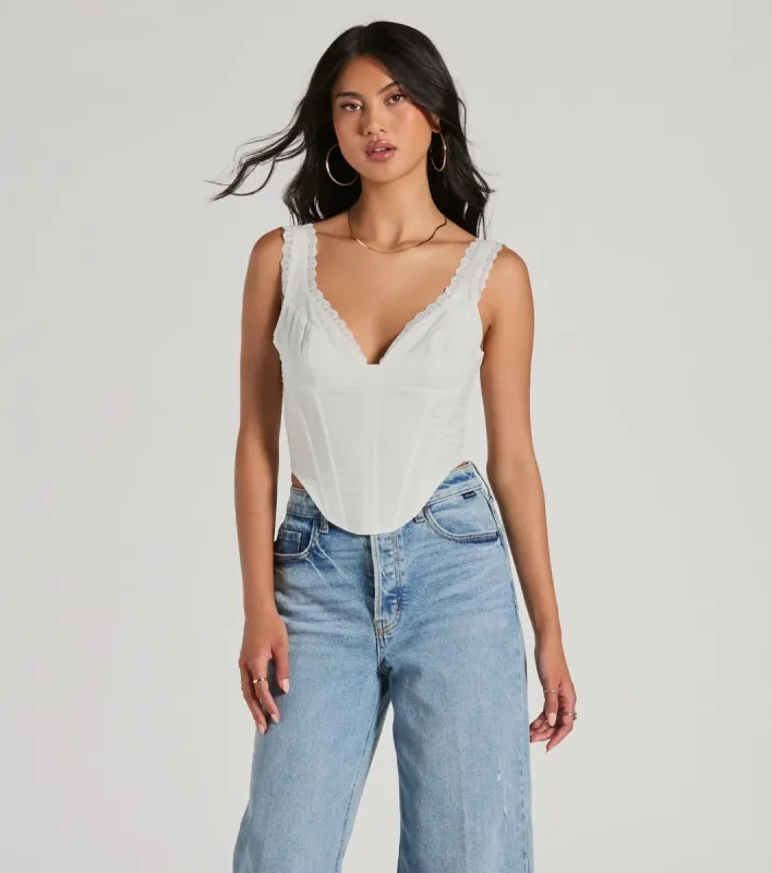 Angelic Cutie V-Neck Lace Trim Corset Top sold by Windsor