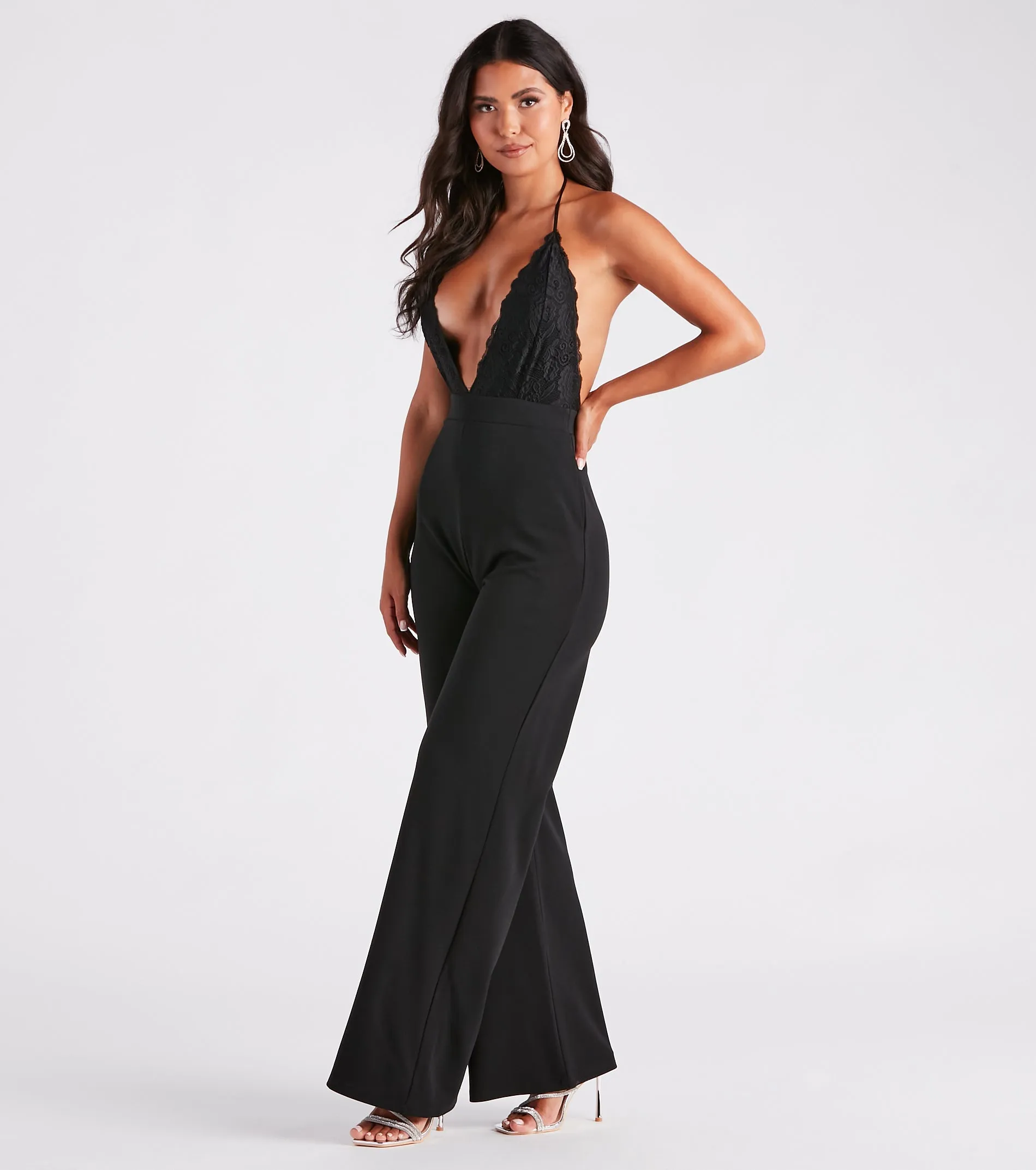 Chic Vibes Plunging Lace And Crepe Jumpsuit sold by Windsor product image thumbnail 3