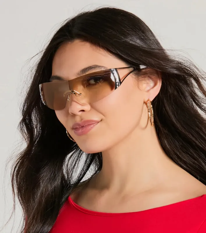 The Vibe Rhinestone Star Clear Shield Sunglasses sold by Windsor