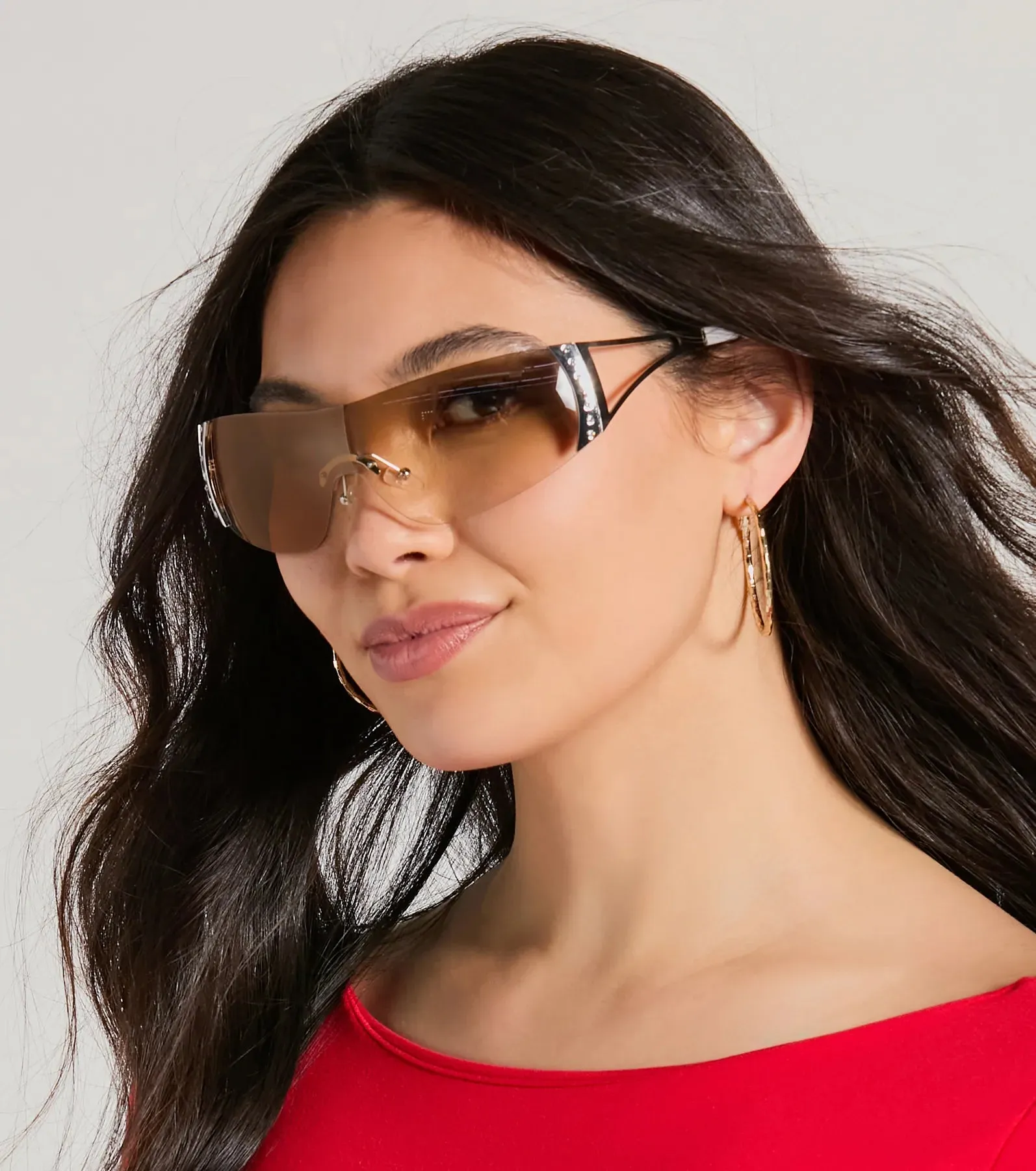 The Vibe Rhinestone Star Clear Shield Sunglasses sold by Windsor