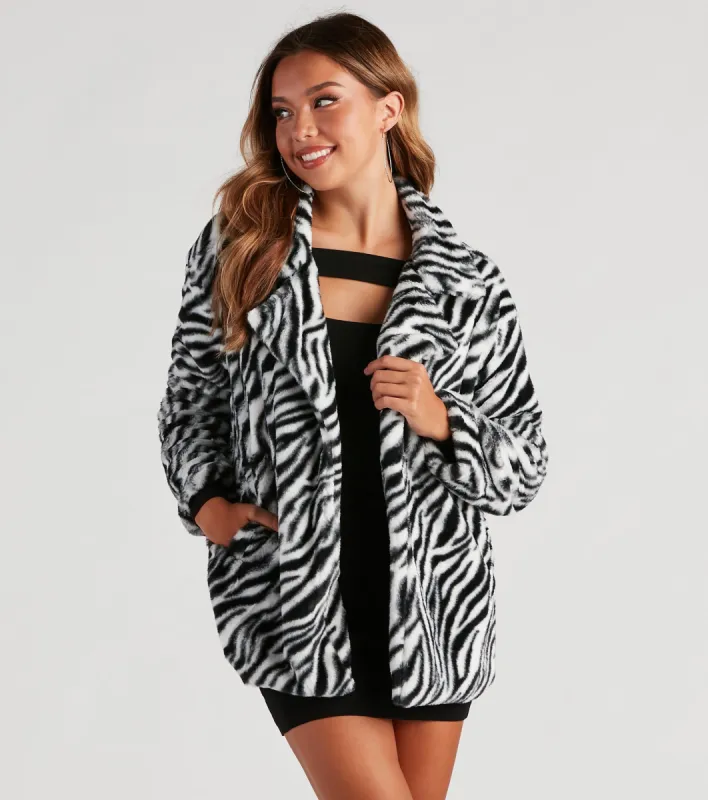 She's A Trendsetter Zebra Faux Fur Coat sold by Windsor