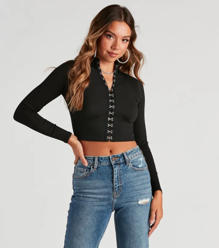 All In The Deets Long Sleeve Crop Top sold by Windsor
