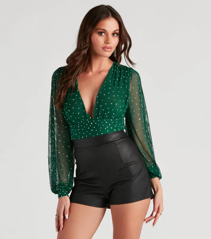 Prettiest Sparkle Rhinestone Mesh Bodysuit sold by Windsor