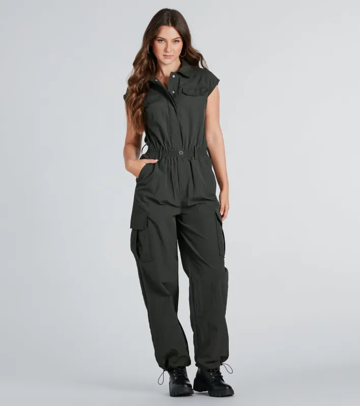 CLEARANCE - Street Style Sleeveless Cargo Jumpsuit sold by Windsor