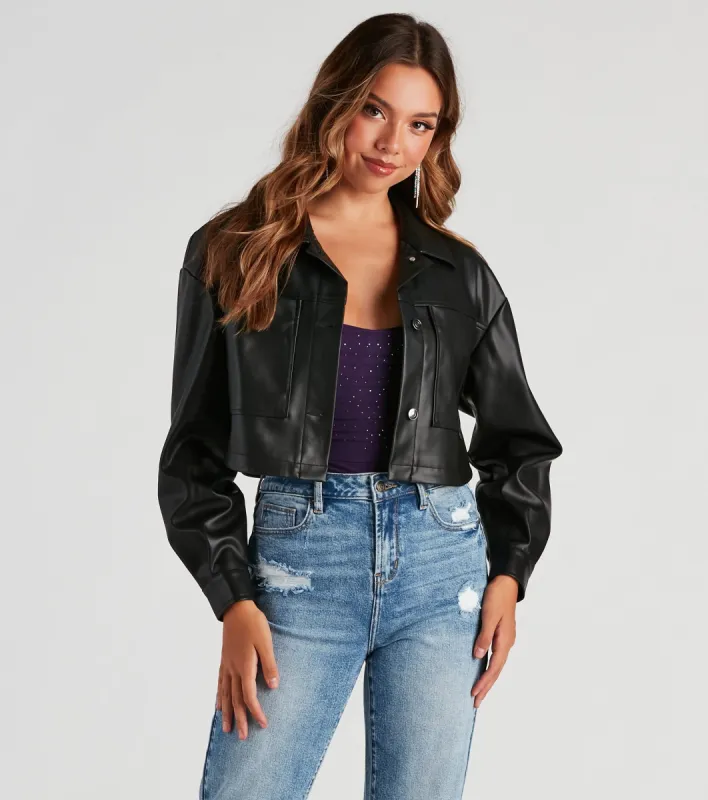 New Rule Faux Leather Crop Shacket sold by Windsor