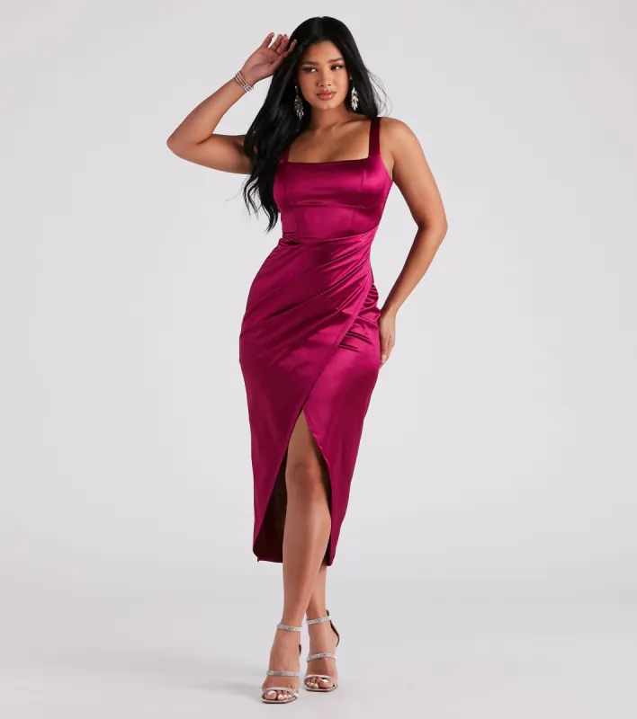 CLEARANCE - Samantha Formal Satin Midi Dress sold by Windsor