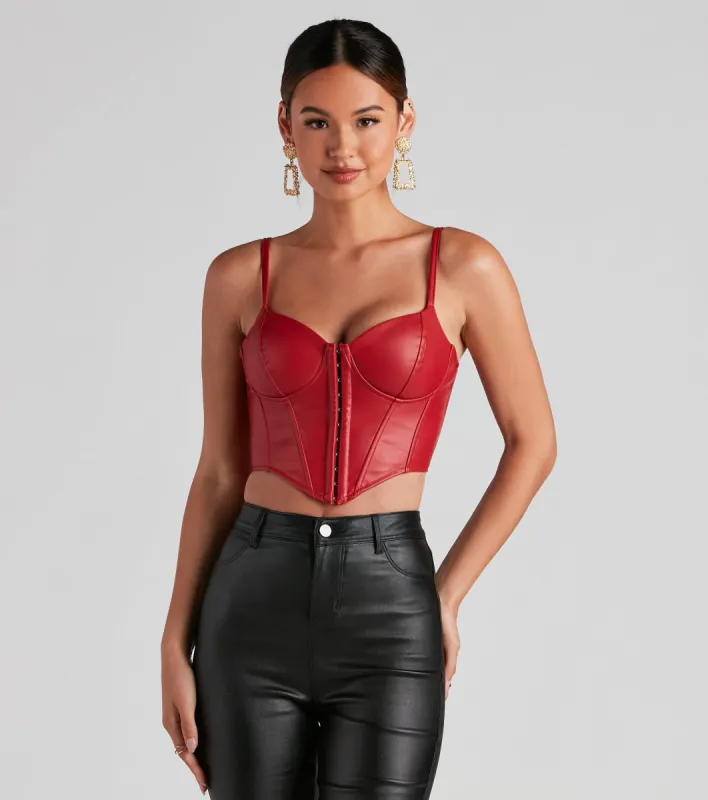 CLEARANCE - Bold Moment Faux Leather Corset Top sold by Windsor