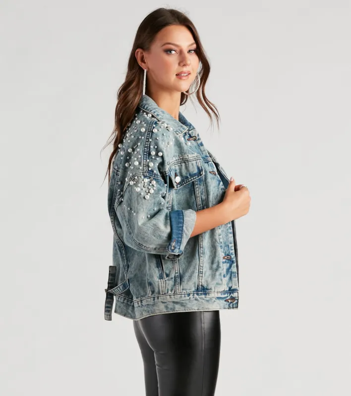 Perfect Pick Pearl And Rhinestone Denim Jacket sold by Windsor
