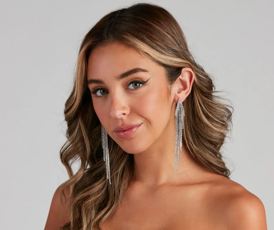 Glam Angel Rhinestone Fringe Earrings sold by Windsor