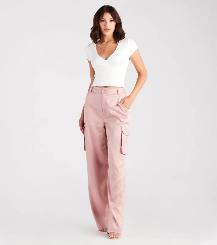 CLEARANCE - Dress Me Up Satin Straight-Leg Cargo Pants sold by Windsor