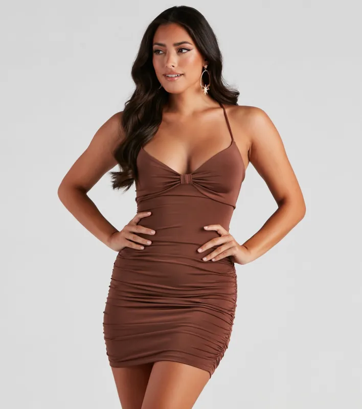 Catch A Glance Ruched Mini Dress sold by Windsor
