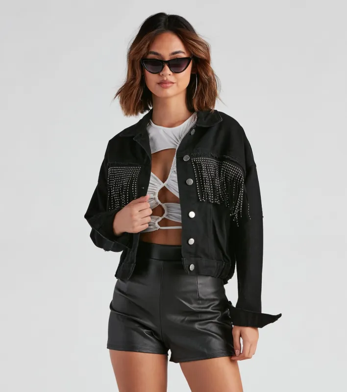 Rodeo Chick Denim Stud Fringe Jacket sold by Windsor